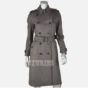 GUCCI COAT GREY WOOL HERRINGBONE DOUBLE BREASTED LONG JACKET IT42/ US6